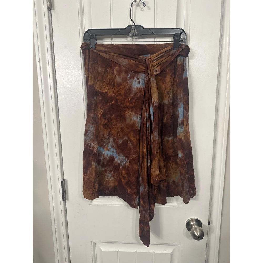Y2K Wet Seal Women Large Tie Dye Sharkbite Skirt Tweed Brown Blue  Front NWT
